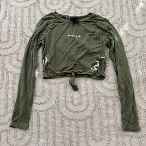 Alphalete Women's Sage Green Tie-Front Long Sleeve Top